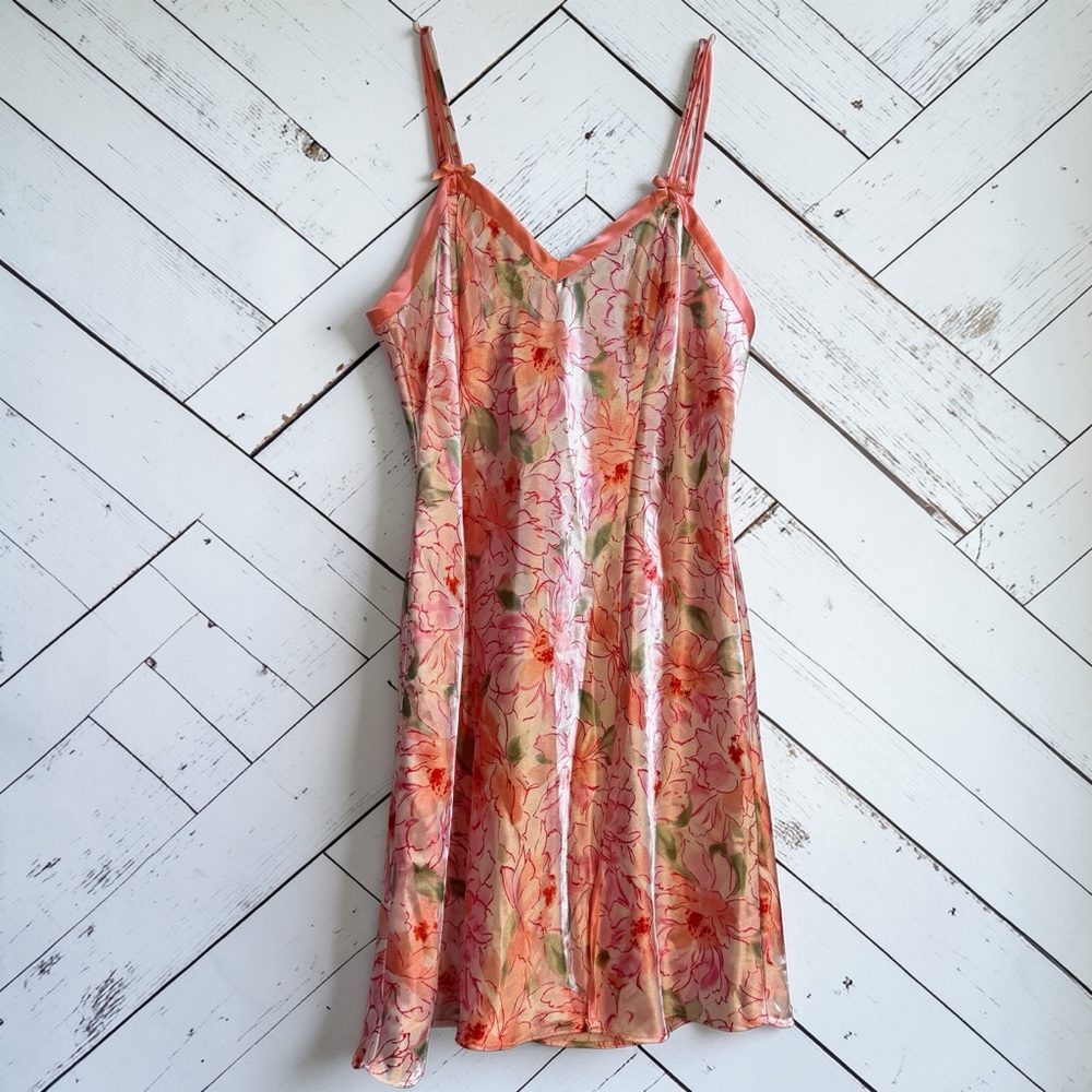 Delicates Floral Satin Slip Dress Pink Lingerie Cottagecore S